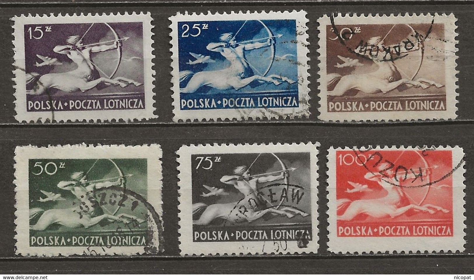 POLAND Oblitéré PA 18-23 Aviation Centaure Arc Flêche Avion - Used Stamps