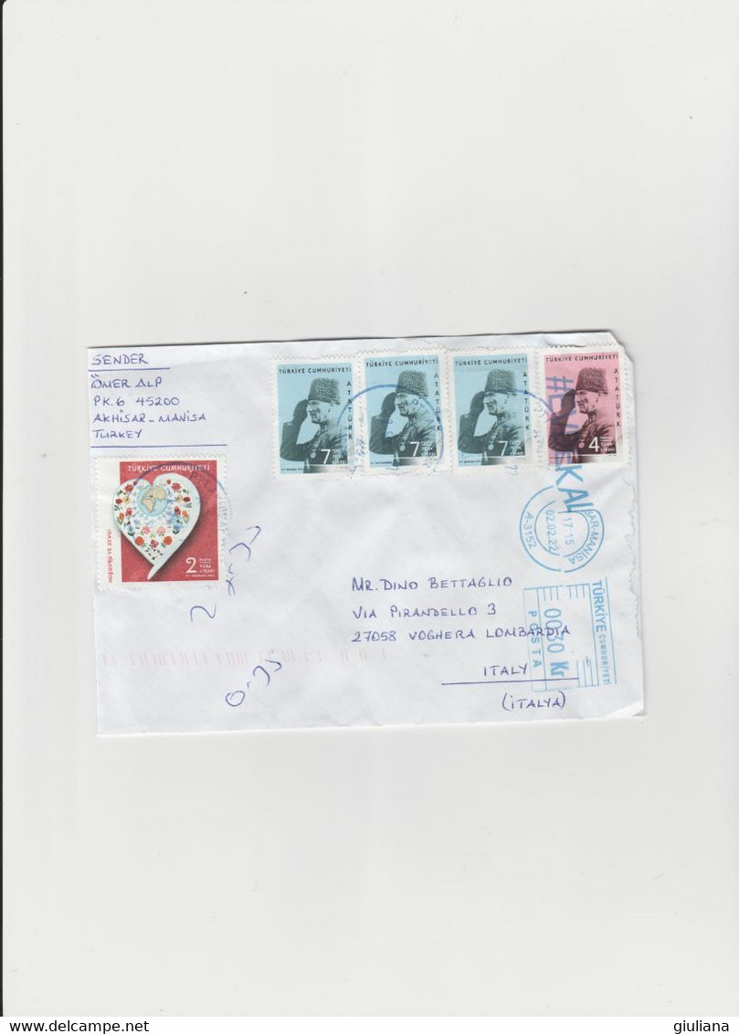 Turchia  2022 - Busta X L'Italia Affrancata Con 5 Stamps - Briefe U. Dokumente