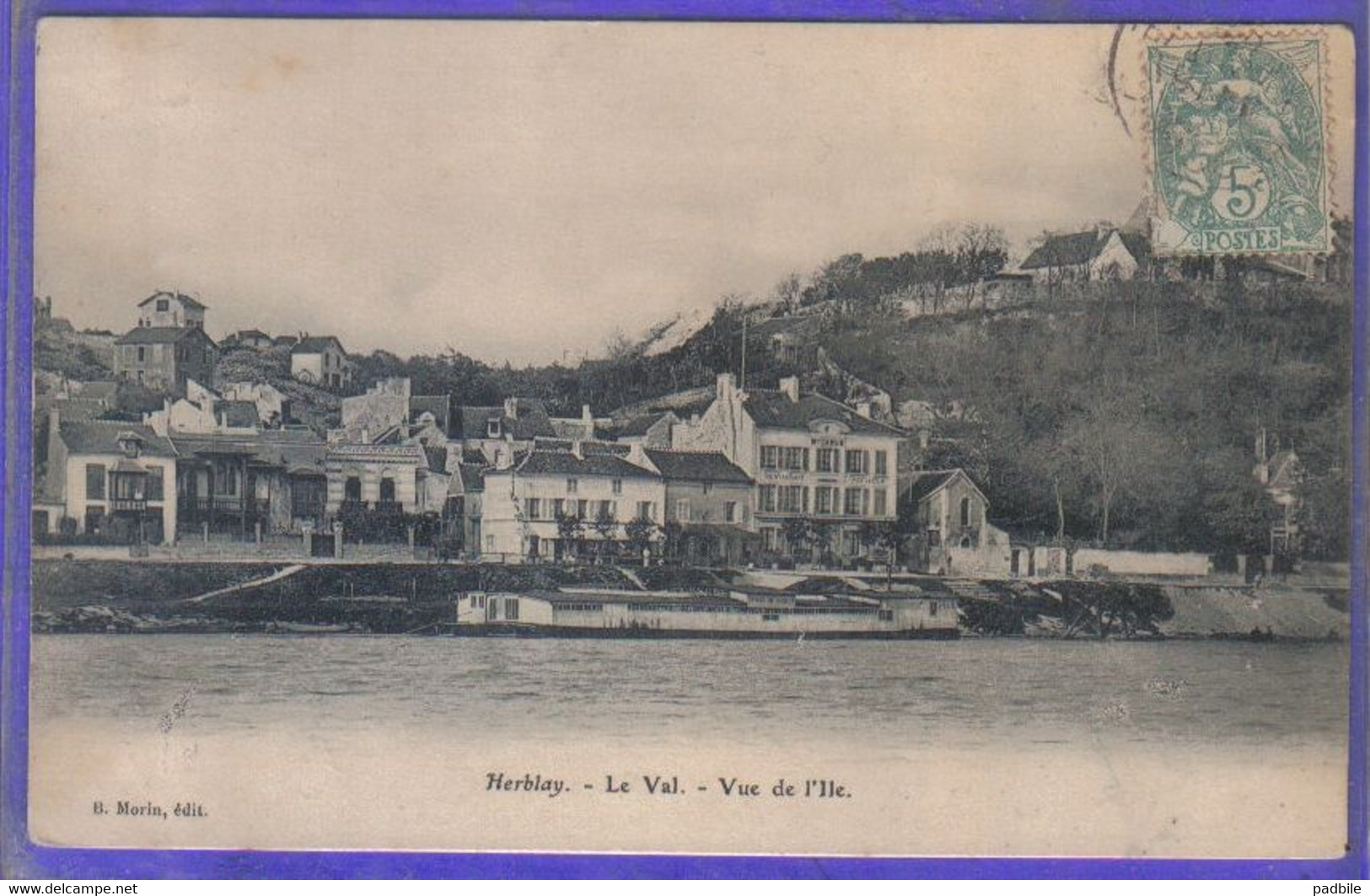 Carte Postale 95. Herblay  Le Val  Vue De L'Île  Péniche  Très Beau Plan - Herblay