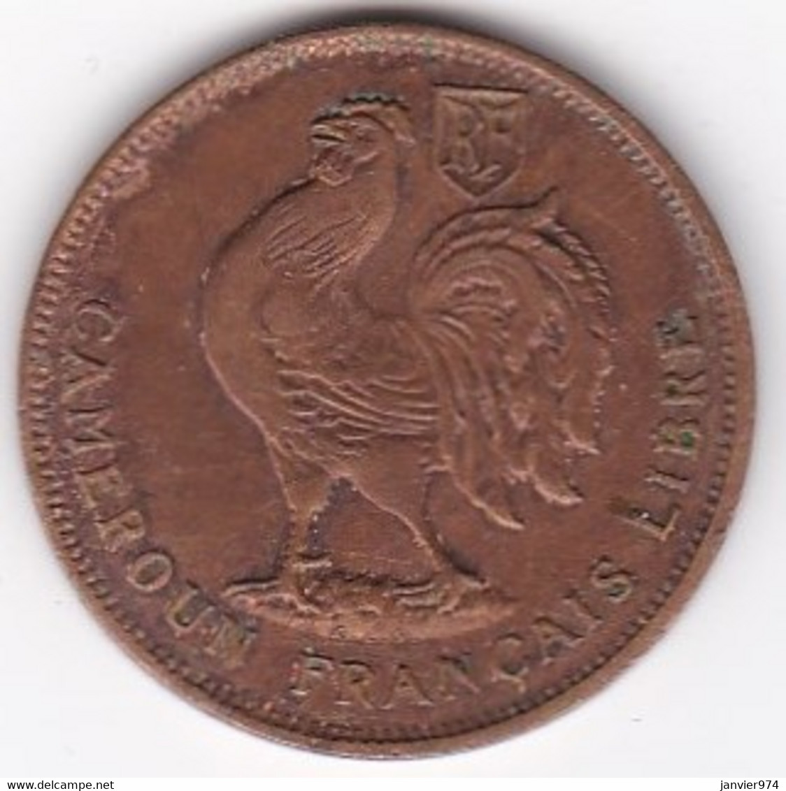 CAMEROUN FRANCAIS LIBRE . 1 FRANC 1943. BRONZE. LEC 16 - Cameroon