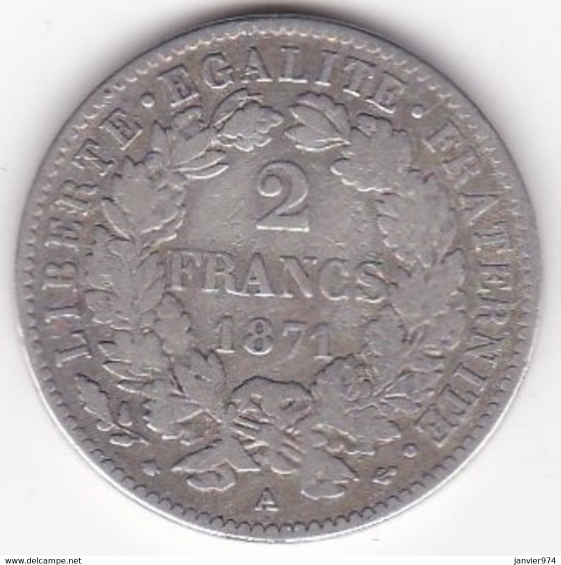 2 Francs Cérès 1871 A Paris , Petit A , En Argent - 1870-1871 Kabinett Trochu