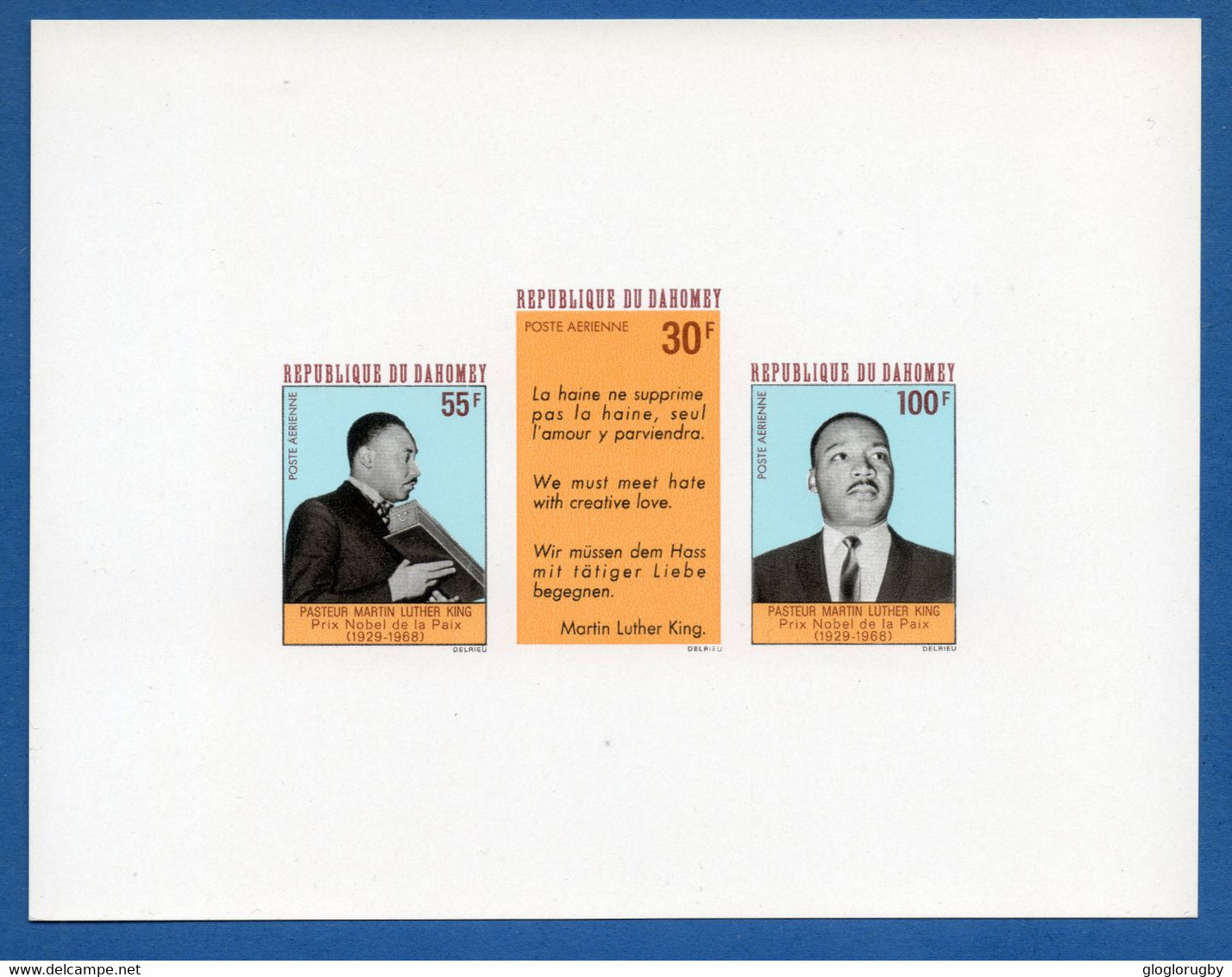 ⭐REPUBLIQUE DU DAHOMEY  EPREUVE DE LUXE  COLLECTIVE 1968 SCOTT C71 73 MARTIN LUTHER KING   -N(*) TB, ⭐LUXE - Martin Luther King