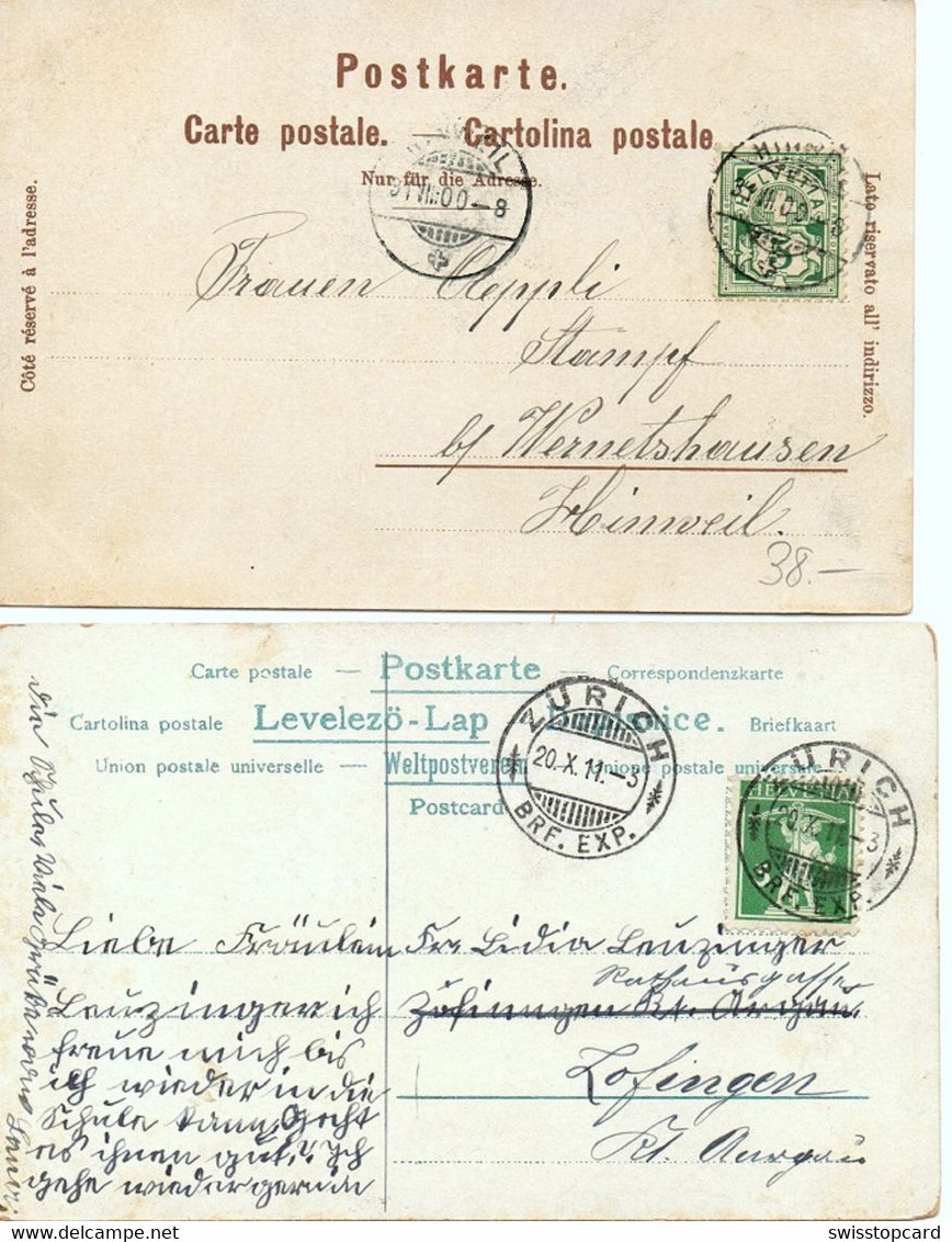 2 Stk. LITHO Gruss Aus ZÜRICH Das Schweiz. Landesmuseum Gel. 1900 & 1911 Stempel Hinwil - Hinwil