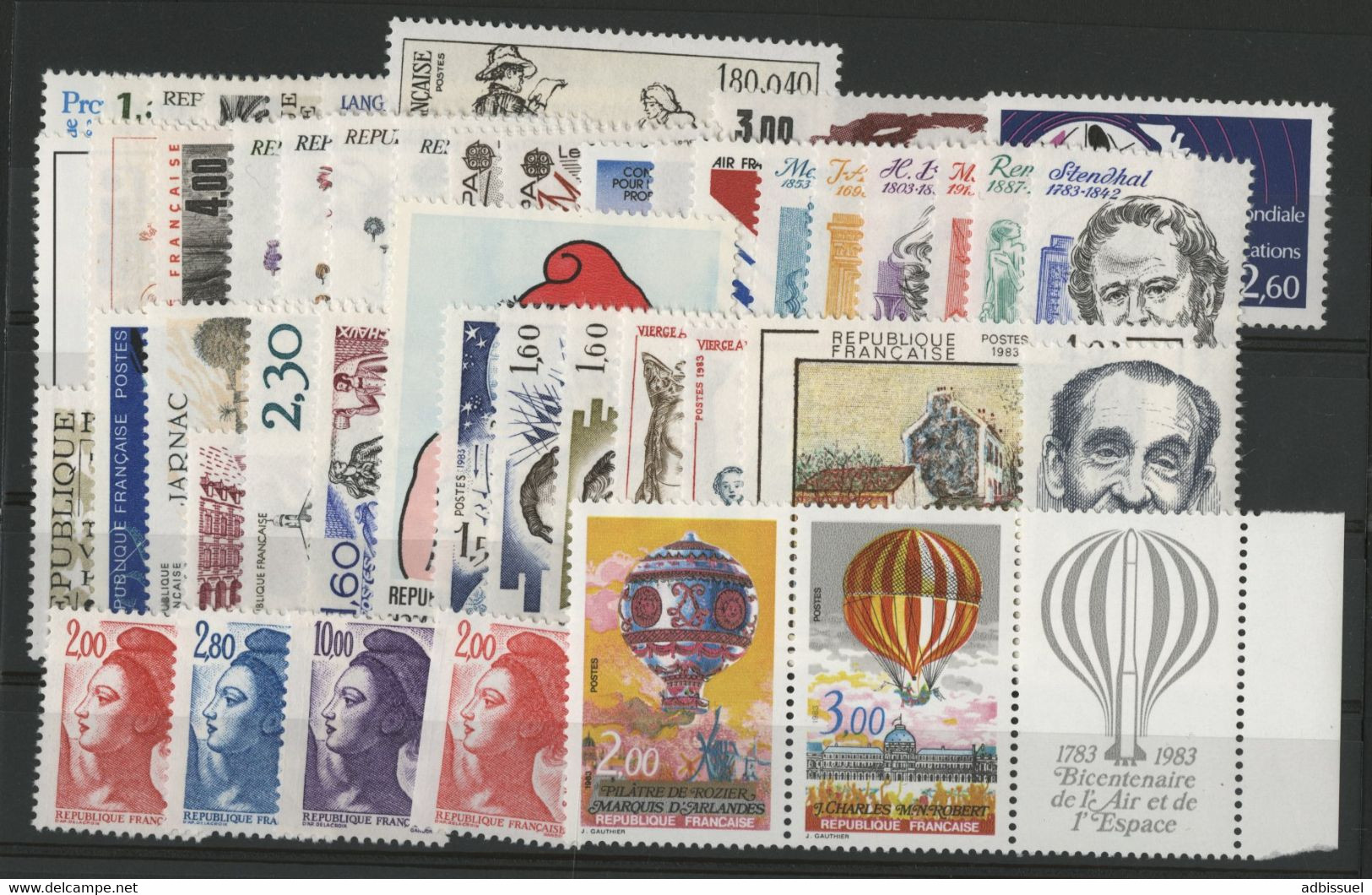 FRANCE ANNEE COMPLETE 1983 COTE = 64 € Neufs ** (MNH) N° 2252 à 2298 Soit 47 Timbres Vendus à La Valeur Faciale 18,85 € - 1980-1989