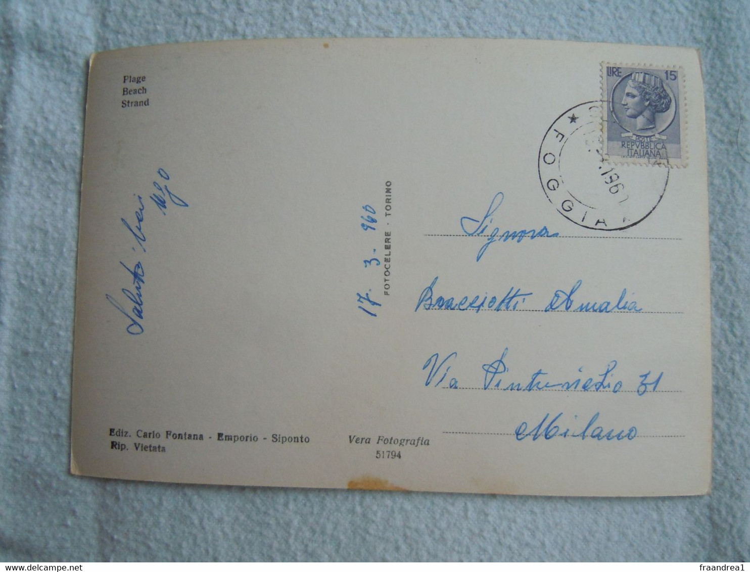 C.P.A. \P.C \.Ak   Cartolina  FOGGIA - MANFREDONIA - LIDO DI SIPONTO VG 1961 MACCHIA - Manfredonia