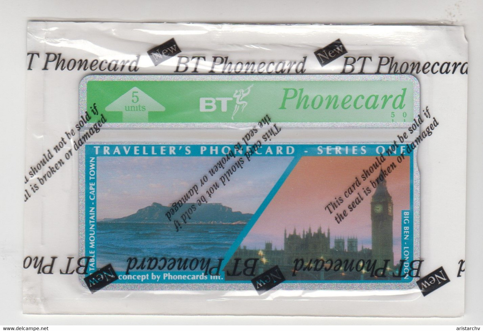 UNITED KINGDOM BT 1993 TRAVELLER'S PHONE CARD TABLE MOUNTAIN CAPE TOWN BIG BEN LONDON SEALED MINT - BT Overseas Issues