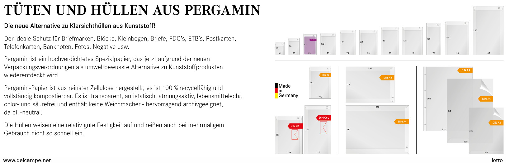 Lindner Pergamin-Tüten (720), 230 X 300 + 20 Mm Klappe, 500er-Packung - NEU - Enveloppes Transparentes
