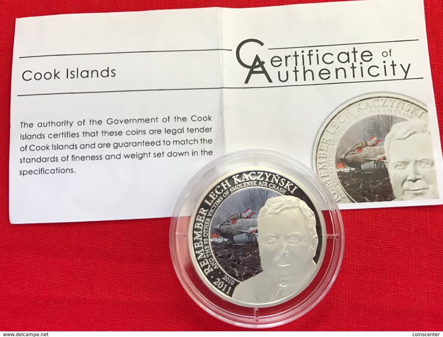 Cook Islands 2 Dollars 2011 "Lech Kaczynski, Plane Crash At Smolensk" Ag PROOF - Cookinseln