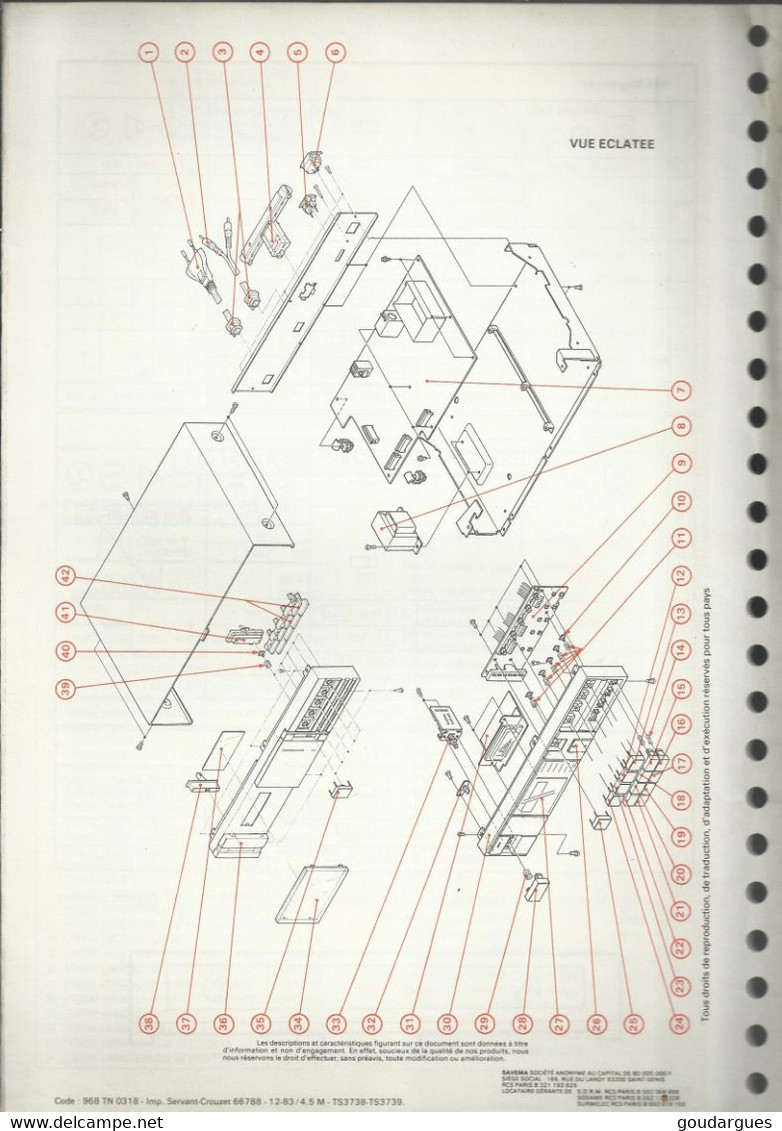 SAVEMA - Documentation Technique "Récepteurs De Radiodiffusion Stéréophoniques TS 3738 Et TS 3739" - Libros Y Esbozos