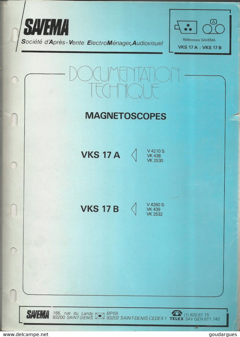 SAVEMA - Documentation Technique Magnétoscopes VKS 17A Et VKS 17B - Televisión