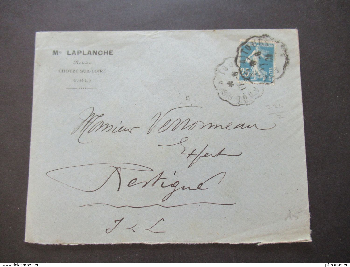 Frankreich Freimarken Säerin 1924 Umschlag Notaire Me LaPlanche Couze Sur Loire Notar - Lettres & Documents