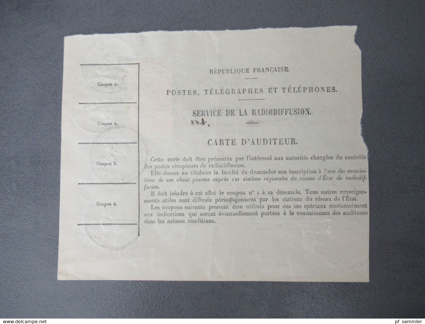 Frankreich 1937 Fiskalmarken / Steuermarken / Revenue / Timbre Fiscal Aufdruck DA POstes Telegraphes Et Telephones - Altri & Non Classificati