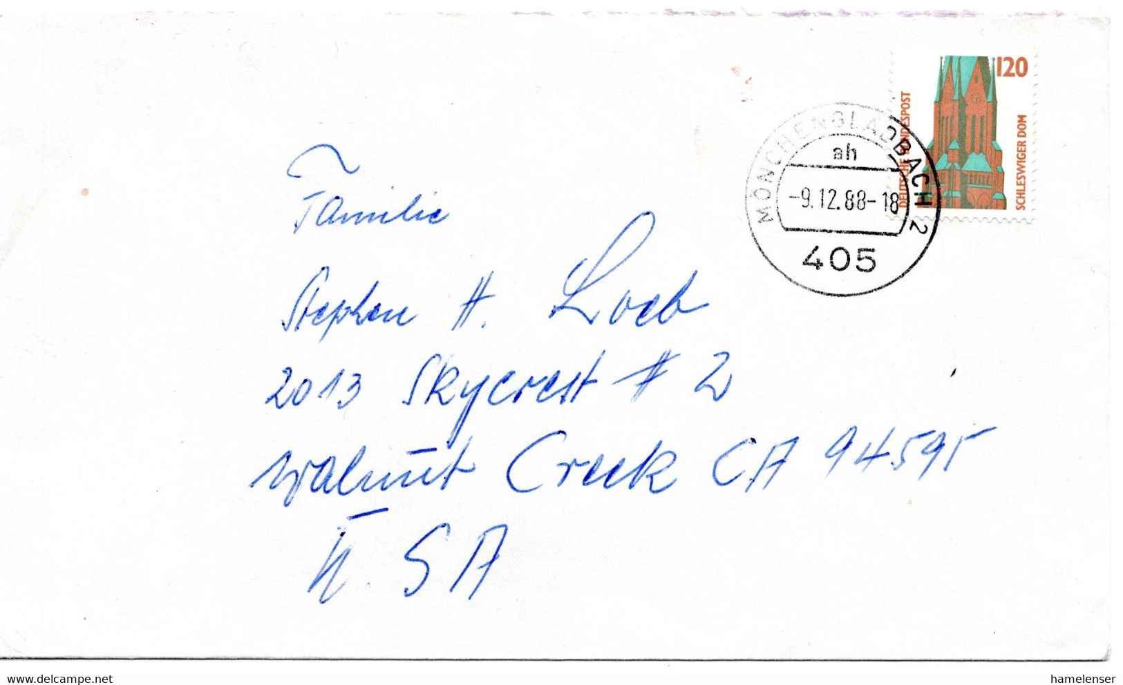 57159 - Bund - 1988 - 120Pfg. SWK EF A Bf MOENCHENGLADBACH -> Walnut Creek, CA (USA) - Lettres & Documents