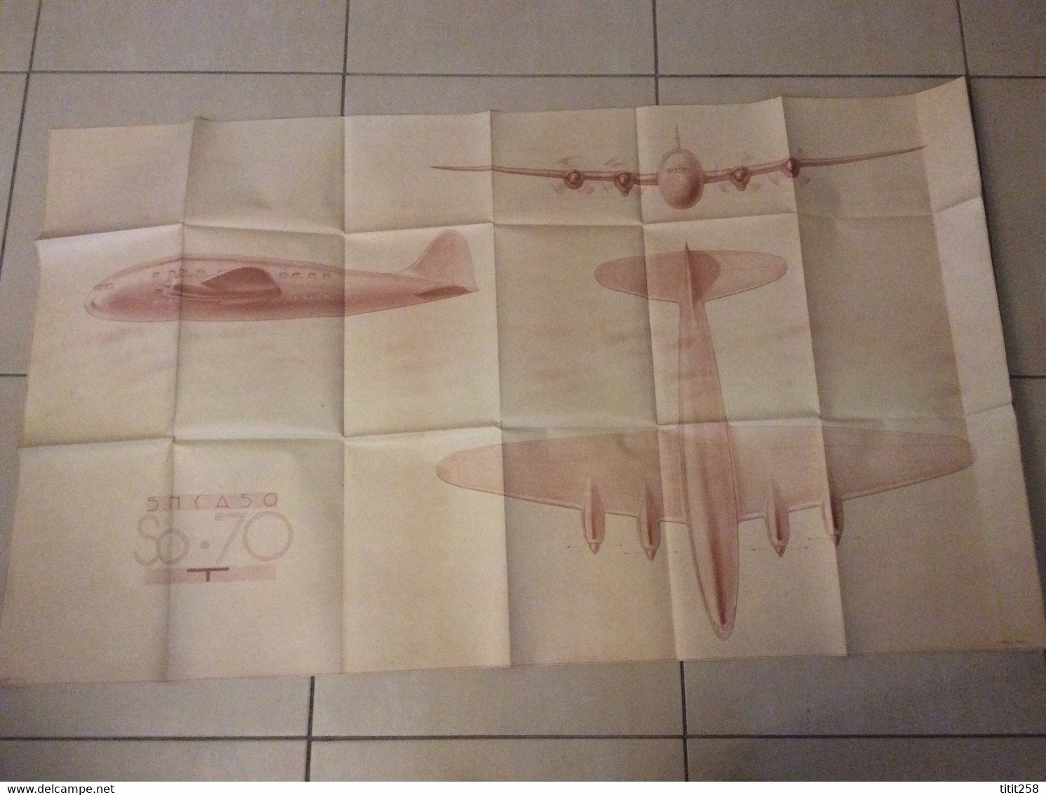 Superbe Grand Plan Aviation De Coupe Industrielle Technique Avion SNCASO SO 70 T 1941 Bois Colombes 92 - Otros Planes