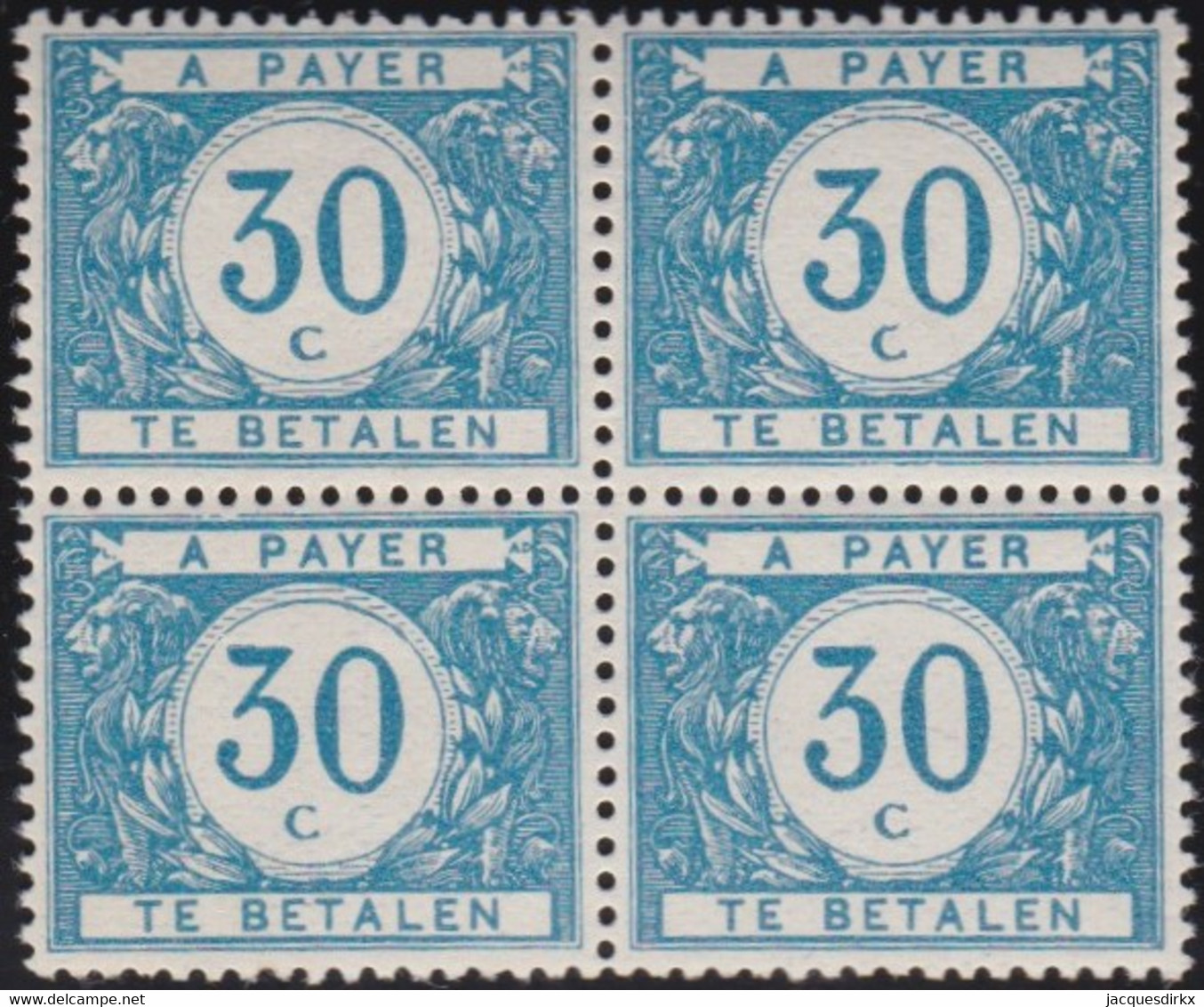 Belgie  . OBP  .    Taxe 30  . Blok 4 Zegels     .     *  .   Ongebruikt Met Gom  .  /  .   Neuf Avec Gomme - Stamps