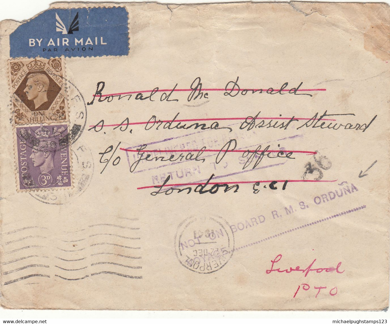G.B. / Airmail / Merchant Navy Ship Mail / Undelivered + Returned Mail - Sin Clasificación