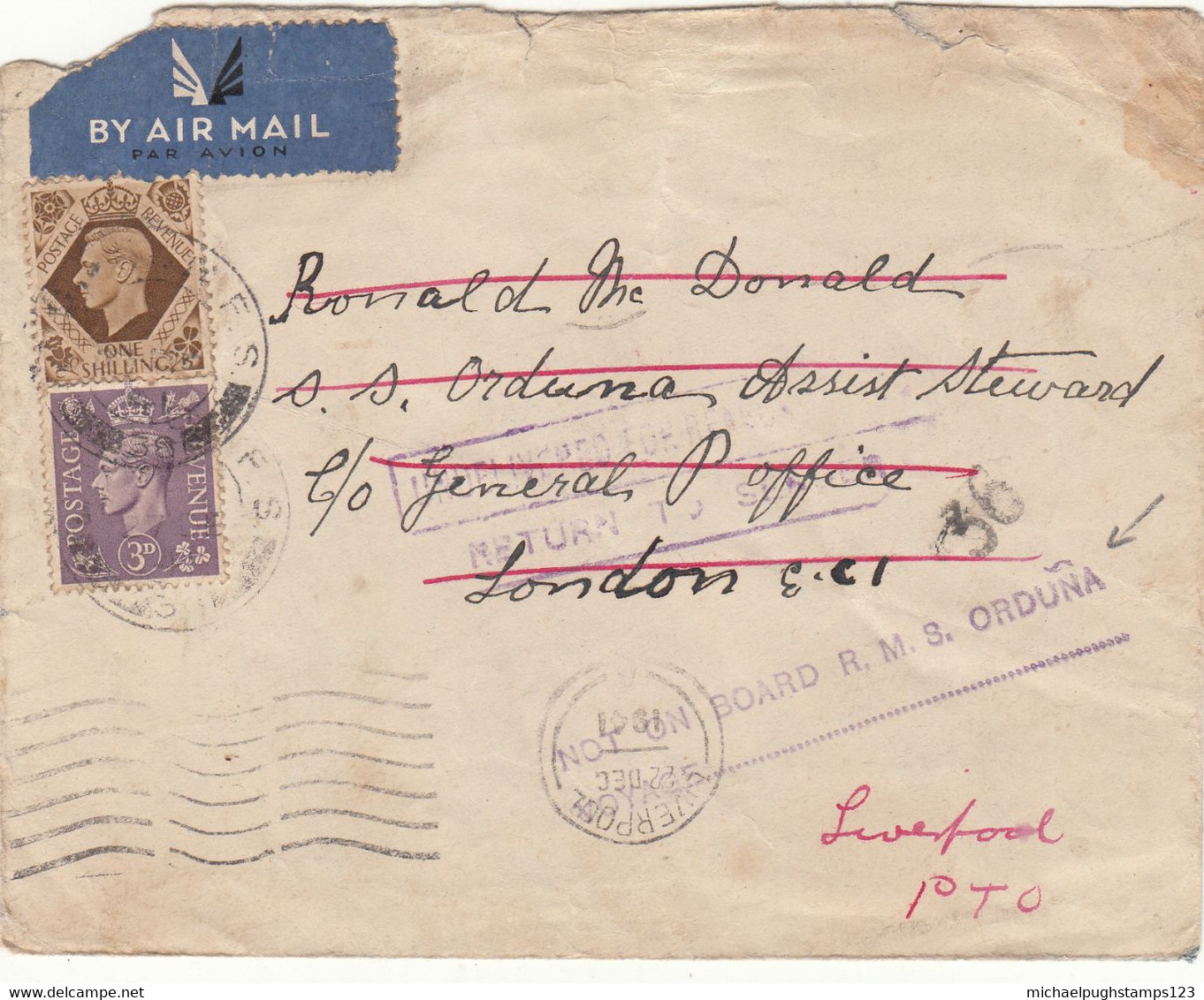 G.B. / Airmail / Merchant Navy Ship Mail / Undelivered + Returned Mail - Unclassified