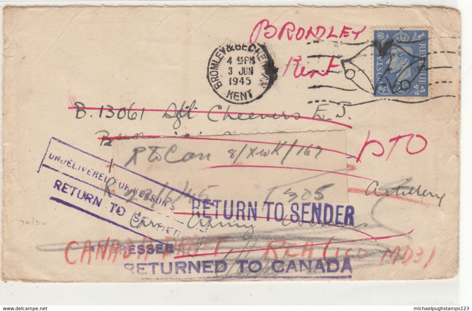 G.B. / Kent / Canada Military / Undelivered + Returned Mail - Unclassified