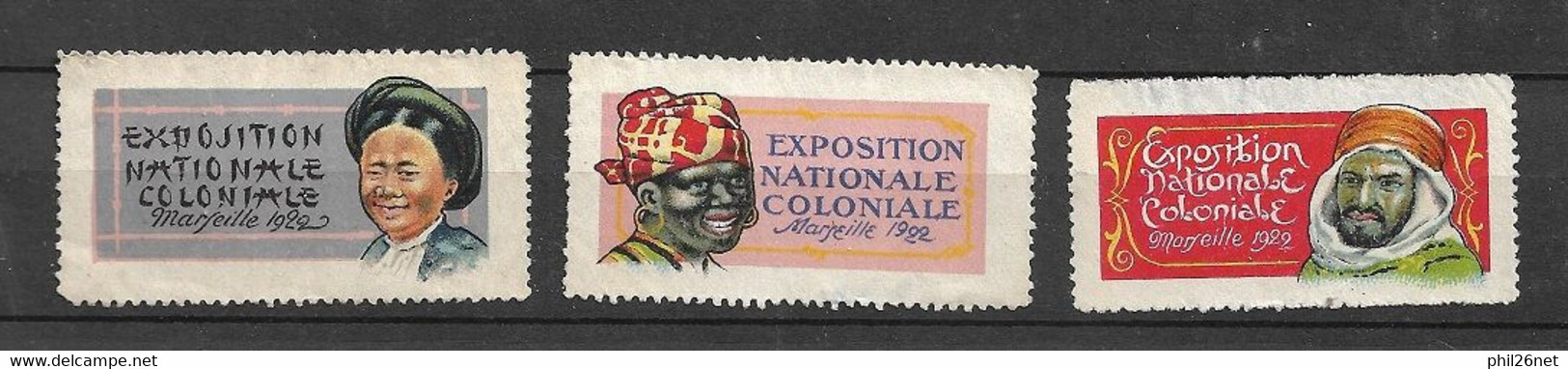 France  3   Vignettes Exposition Coloniale Marseille 1922    Neufs ( * ) B/TB  - Tourism (Labels)