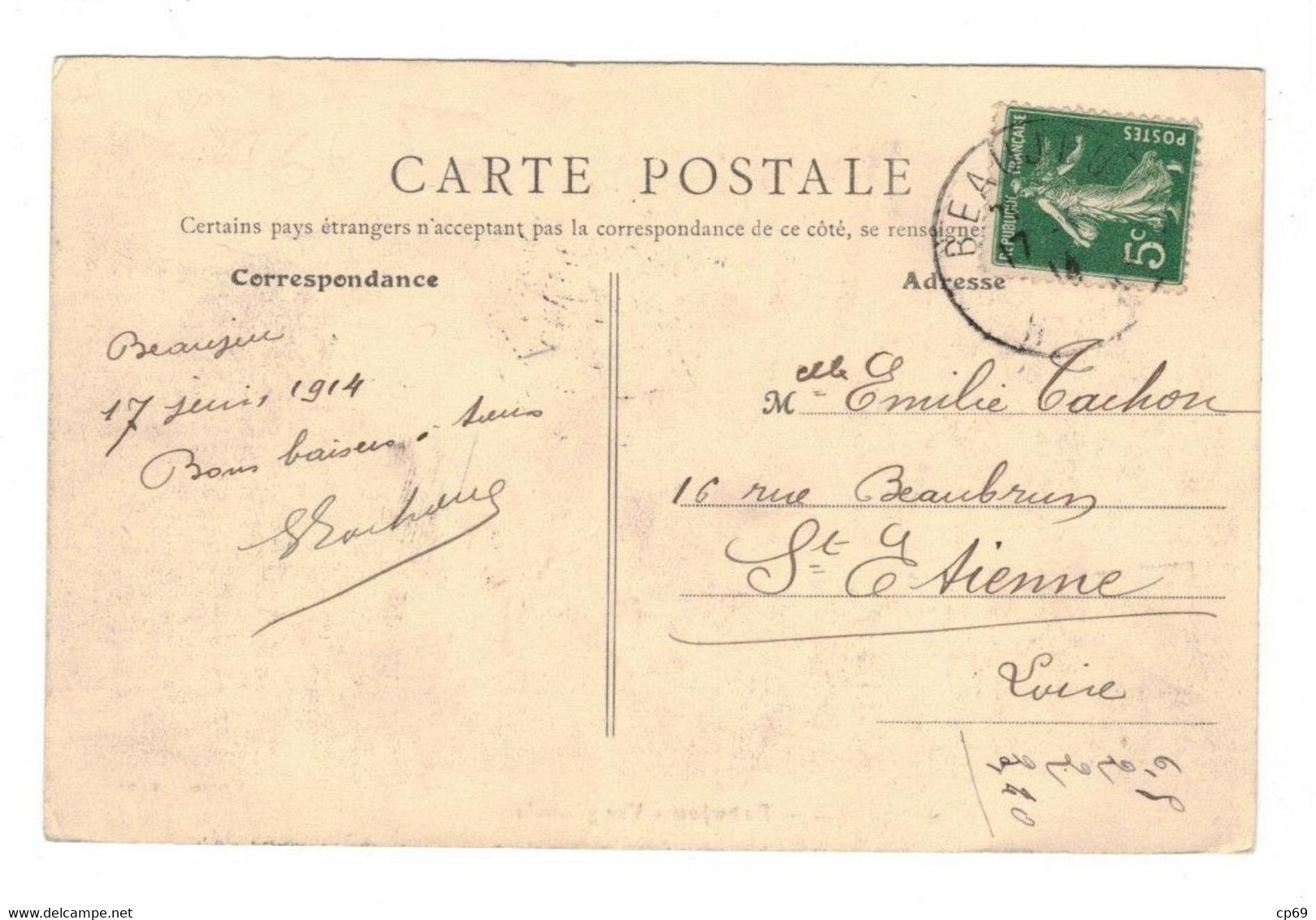 Beaujeu Vue Générale Aérienne Rhône 69430 N°5 Cpa Ayant Voyagée En 1914 En TB.Etat - Beaujeu