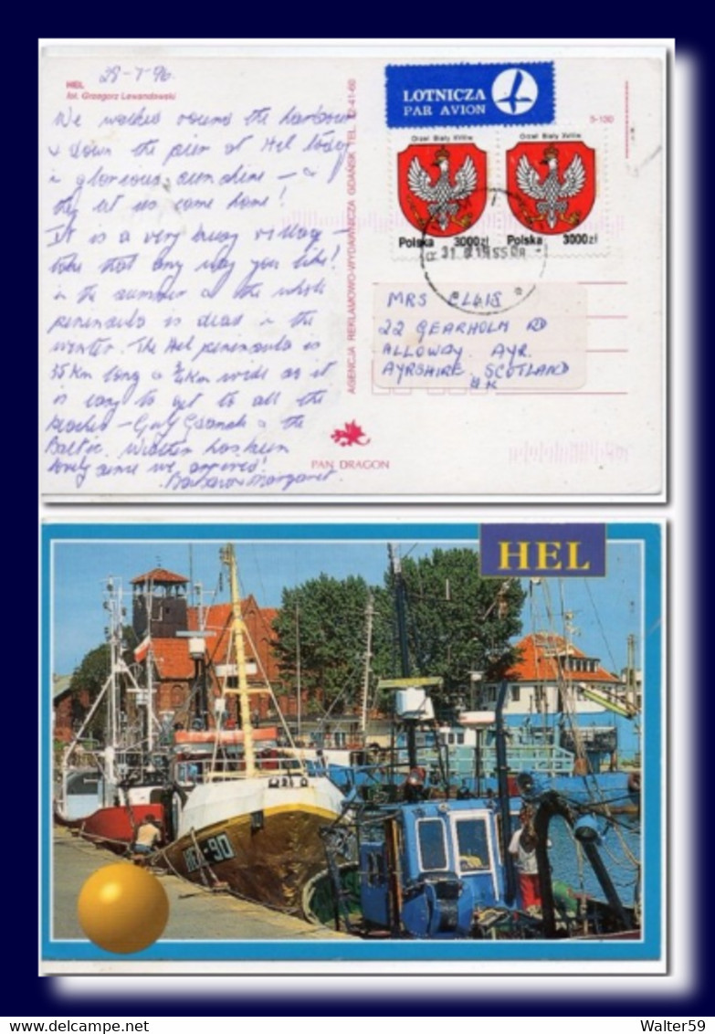 1996 Poland Polen Polska Postcard Hel Posted To Scotland Ak Kartka - Cartas & Documentos