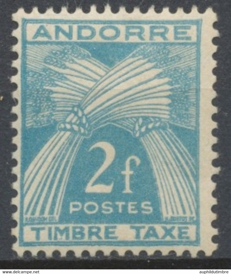 Andorre FR Timbre-Taxe N°34 2f. Bleu-vert N** ZAT34 - Nuevos