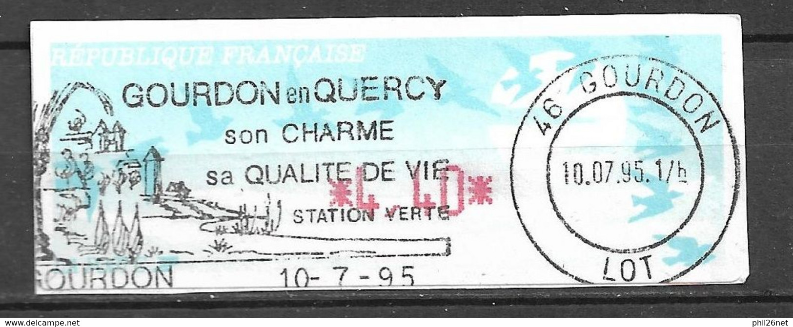 Vignette D'affranchissement 4,40 F Oiseaux De Jubert Flamme Illustrée Gourdon Le 10/07/1995 B/TB Voir Scan  - 1990 « Oiseaux De Jubert »