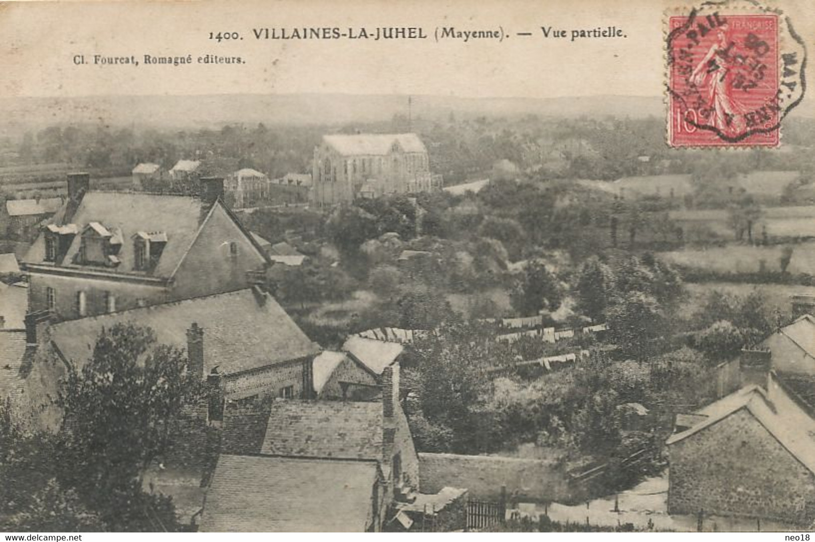 Villaines La Juhel Vue Partielle Cachet Train Convoyeuur Semeuse Lignée Mayenne à Pré En Pail Thouars - Villaines La Juhel