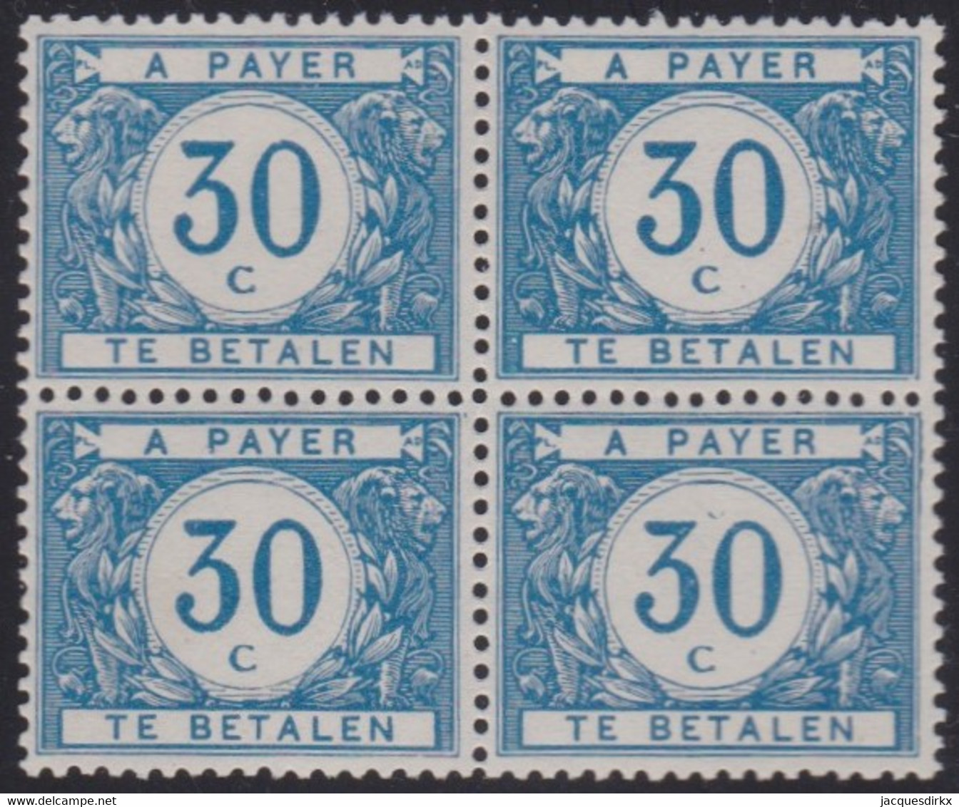 Belgie   .  OBP   .    Taxe 30 .   Blok 4 Zegels   .     **   .     Postfris  . / .   Neuf SANS Charniére - Timbres