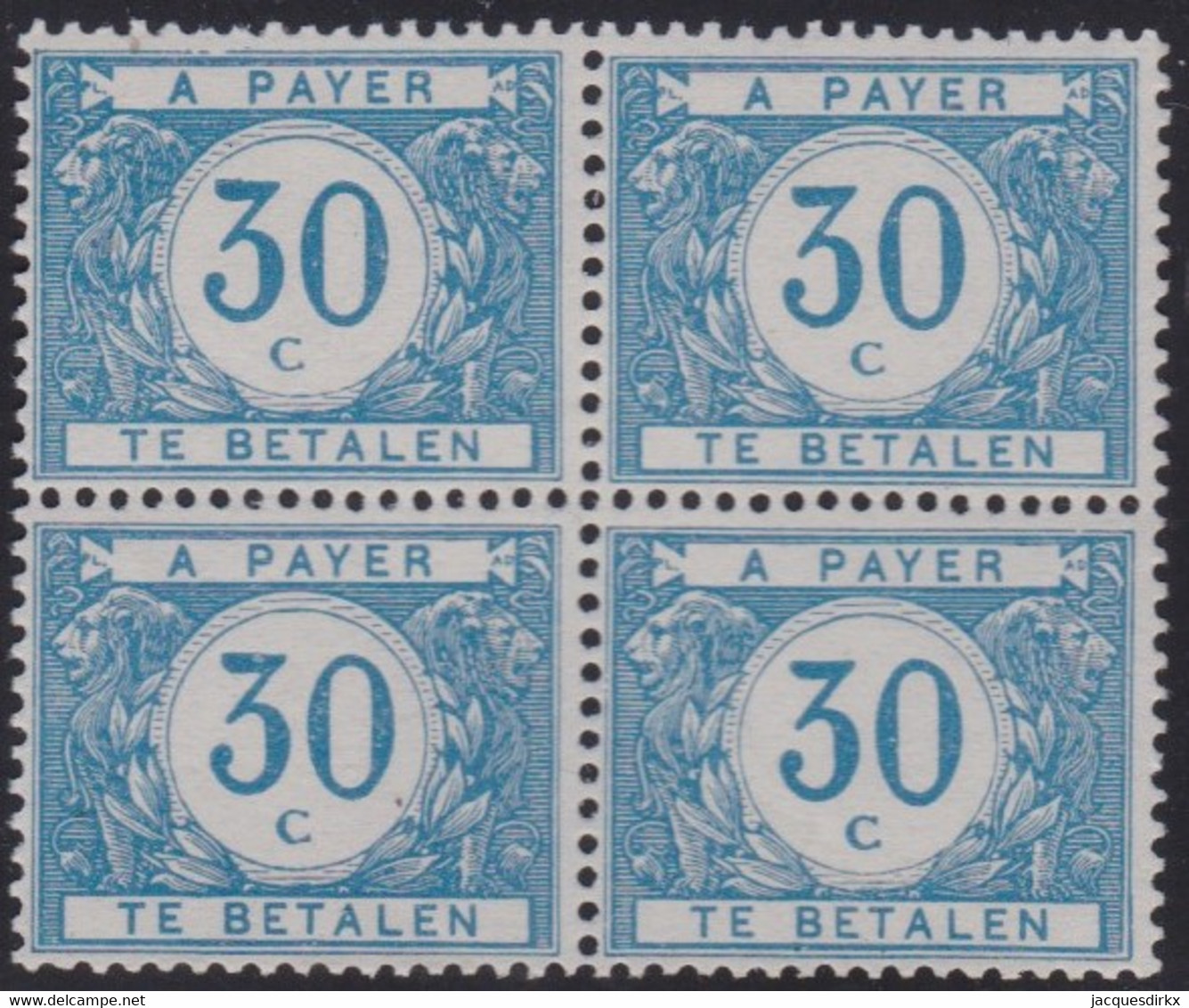 Belgie   .  OBP   .    Taxe 30 .   Blok 4 Zegels   .     **   .     Postfris  . / .   Neuf SANS Charniére - Stamps