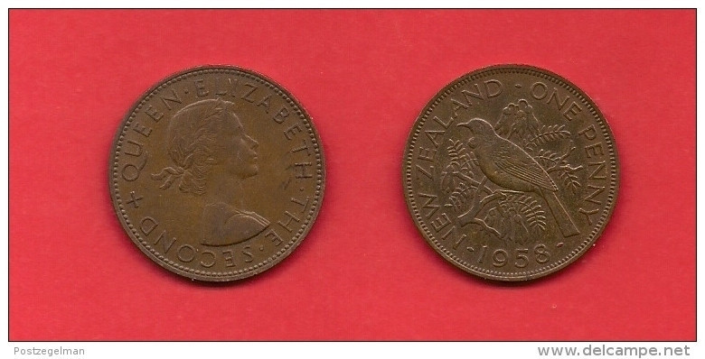 NEW ZEALAND, 1956-1965,  XF Circulated Coin, 1 Penny, QEII, Km24.2,  C1855 - New Zealand