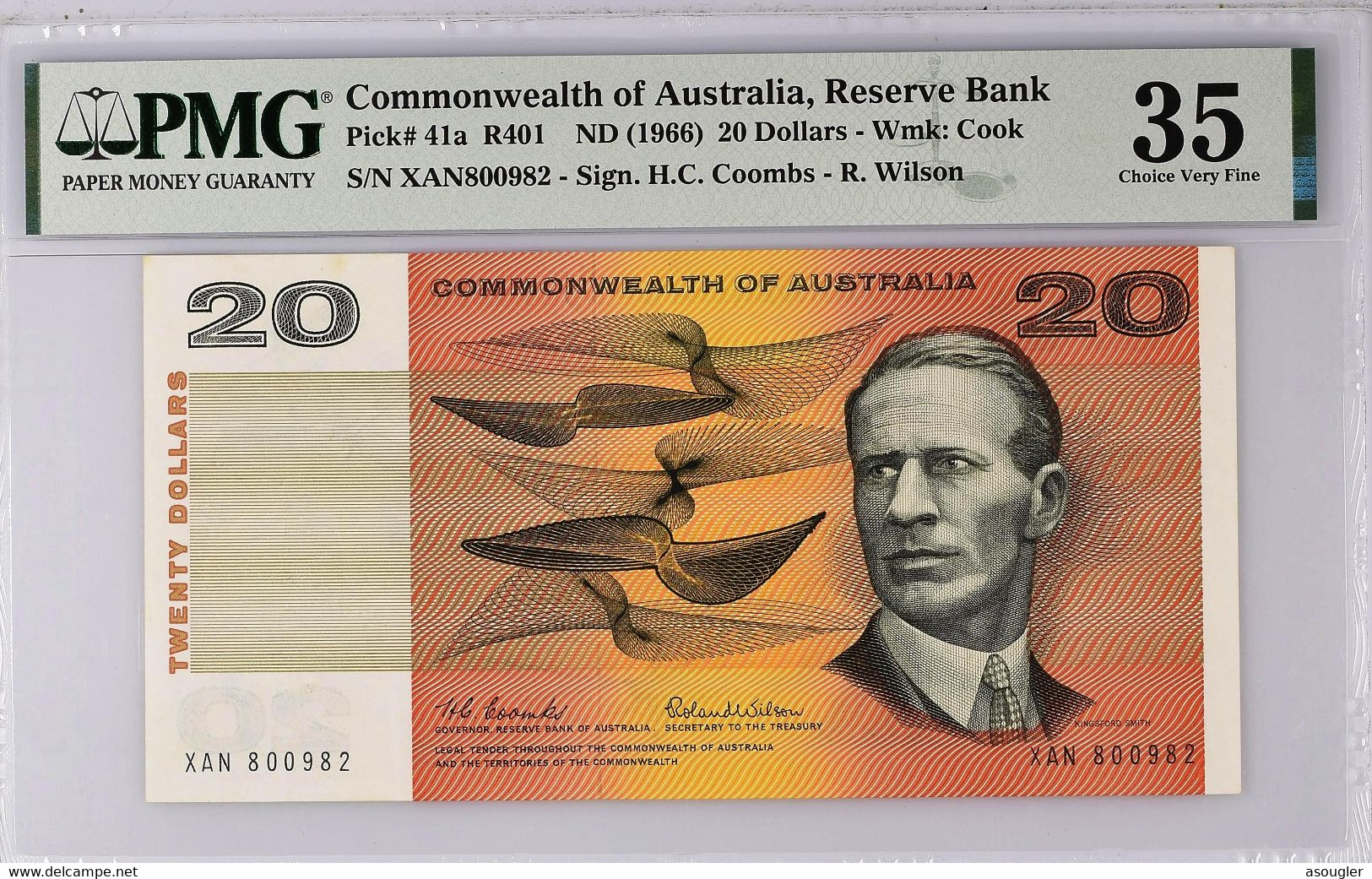 AUSTRALIA 20 DOLLARS ND 1966 PMG 35 VF P-41a "free Shipping Via Registered Air Mail" - 1966-72 Reserve Bank Of Australia