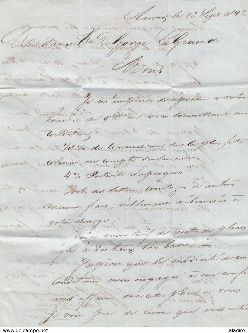 1842 - Lettre pliée en français d' ANVERS ANTWERPEN vers MONS Bergen + documents Cours des fonds et Recouvrements