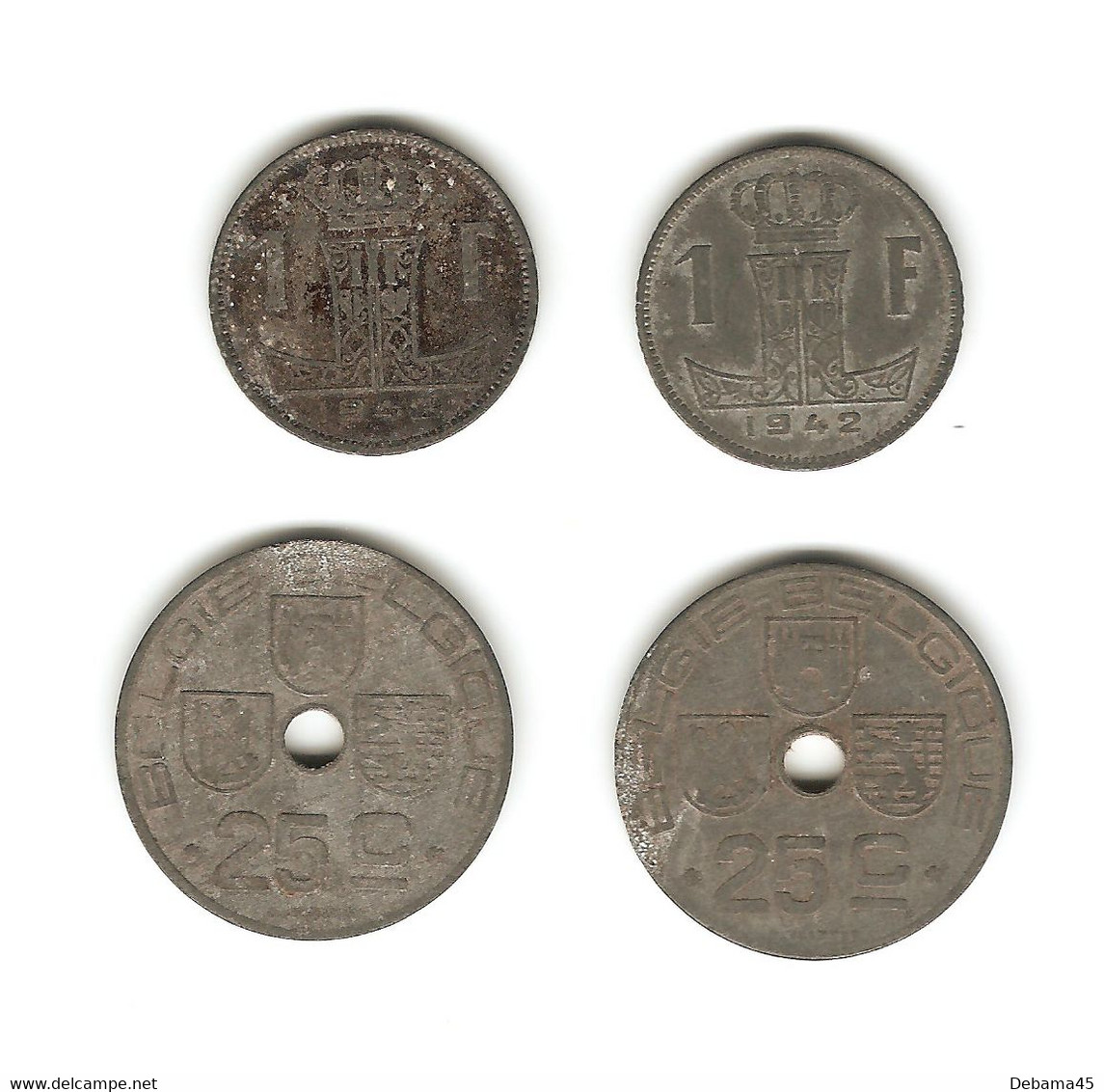 69/ Belgique : 2 X 25 Centimes : 1943 Et 1946 - 2 X 1 Franc : 1942 X 2 - 25 Centimos