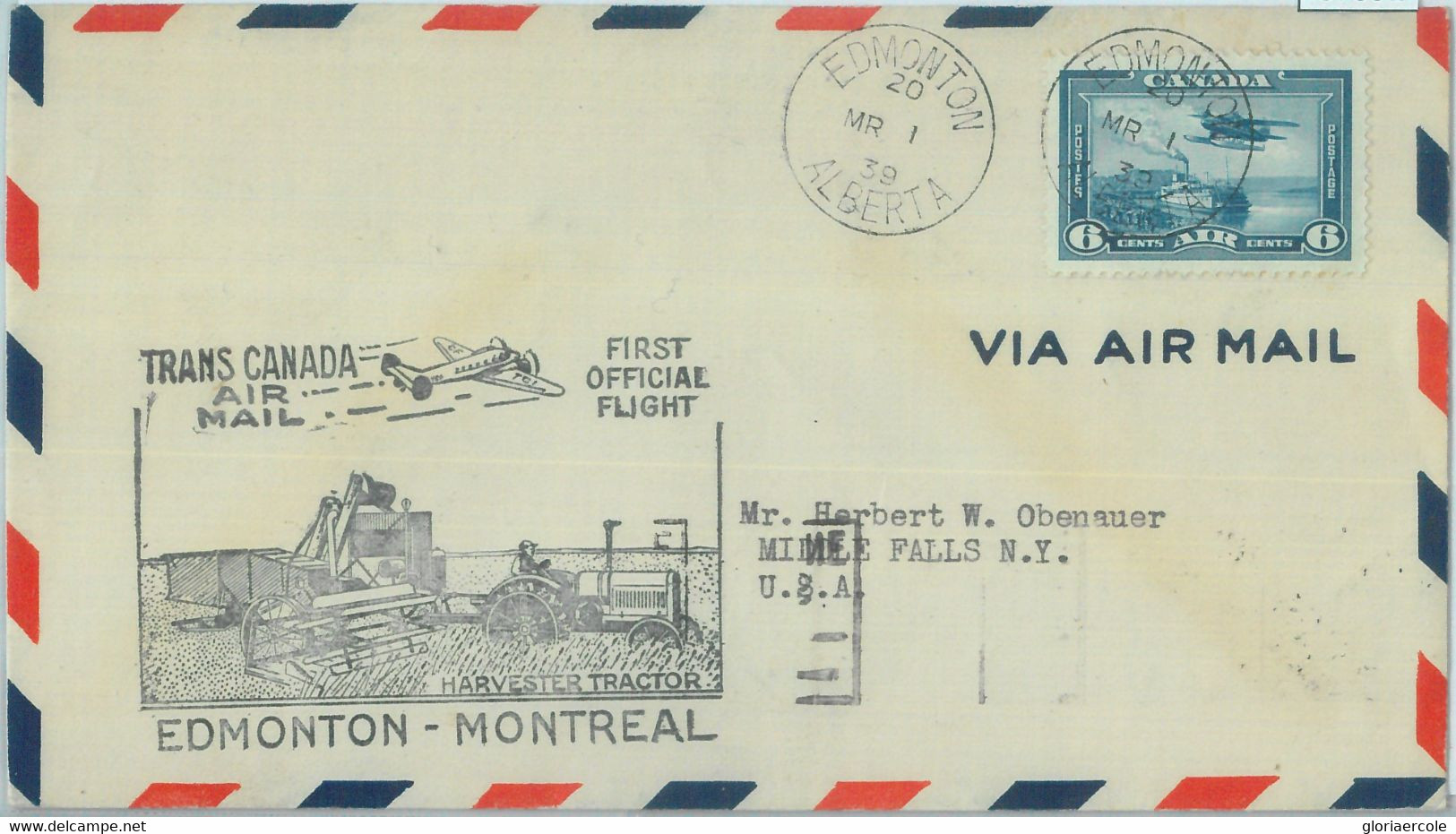 87392 - CANADA - Postal History - FIRST FLIGHT Cover:  Edmonton - Montreal 1939 - First Flight Covers