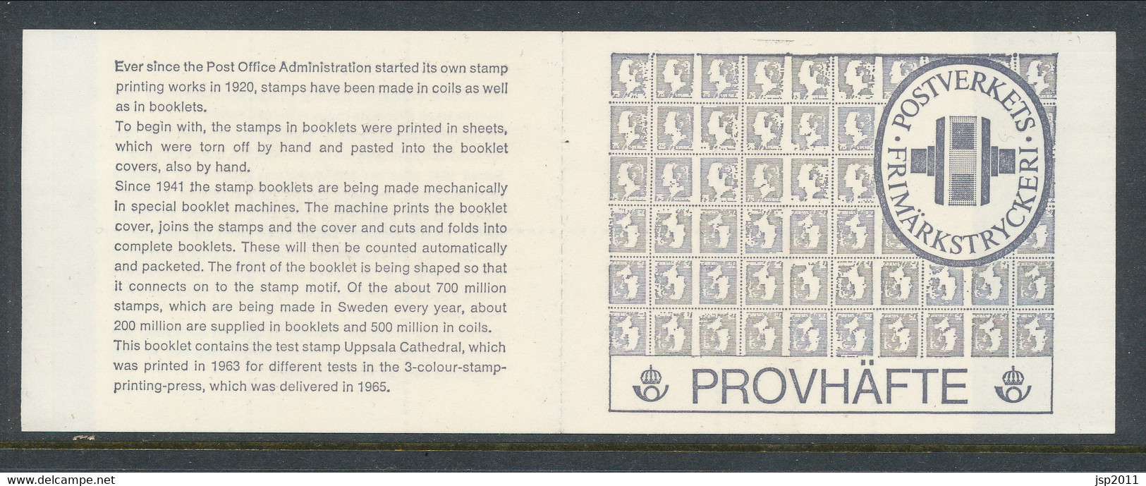 Sweden 1974. Proof Of Print Booklet: Upsala Cathedral, Blue. MNH(**) - Proofs & Reprints