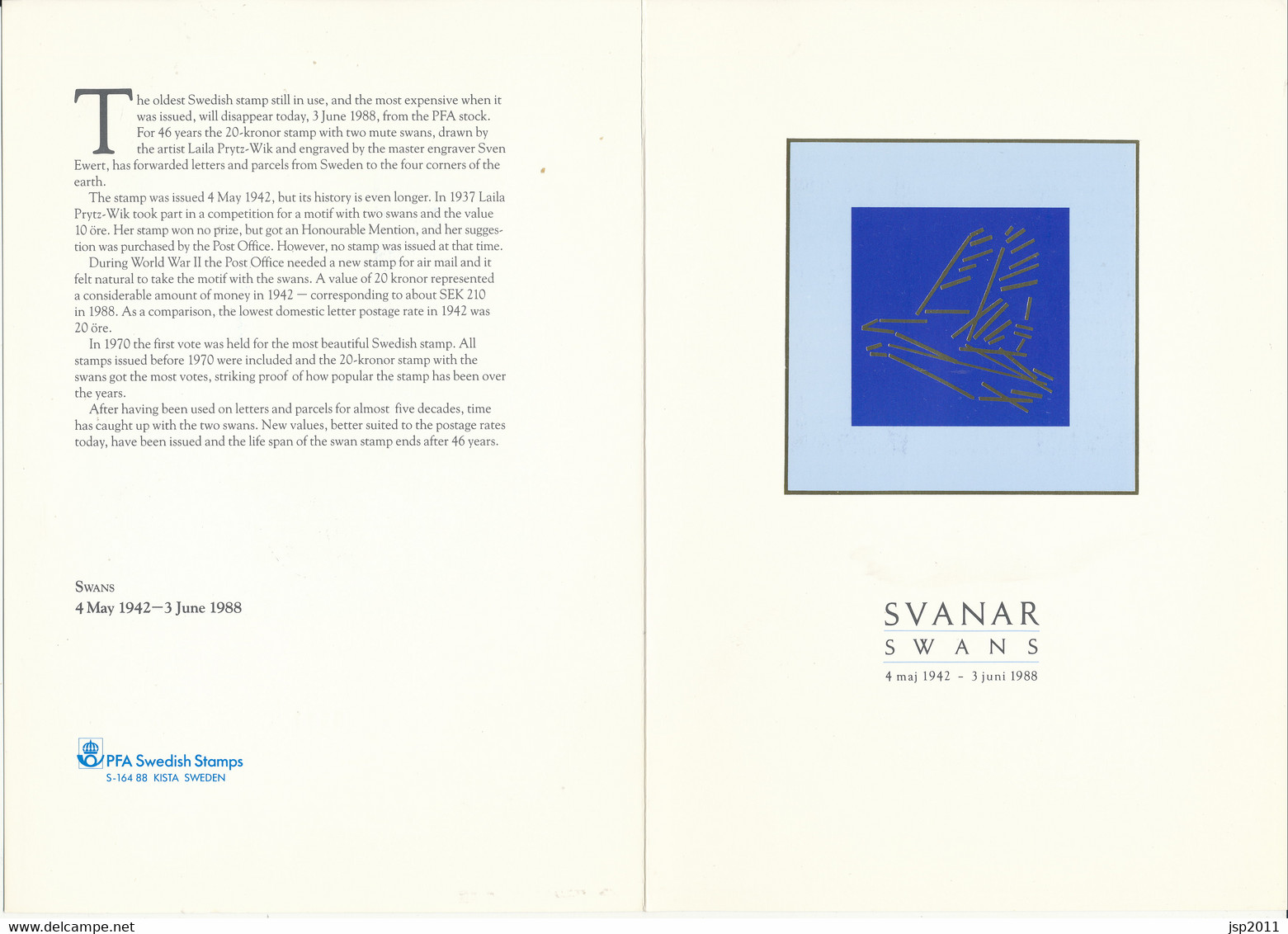 Sweden 1988. Special Numbered Edition Swans 4-may 1942 To 3 June 1988 See Descrition. MNH(**) - Proofs & Reprints