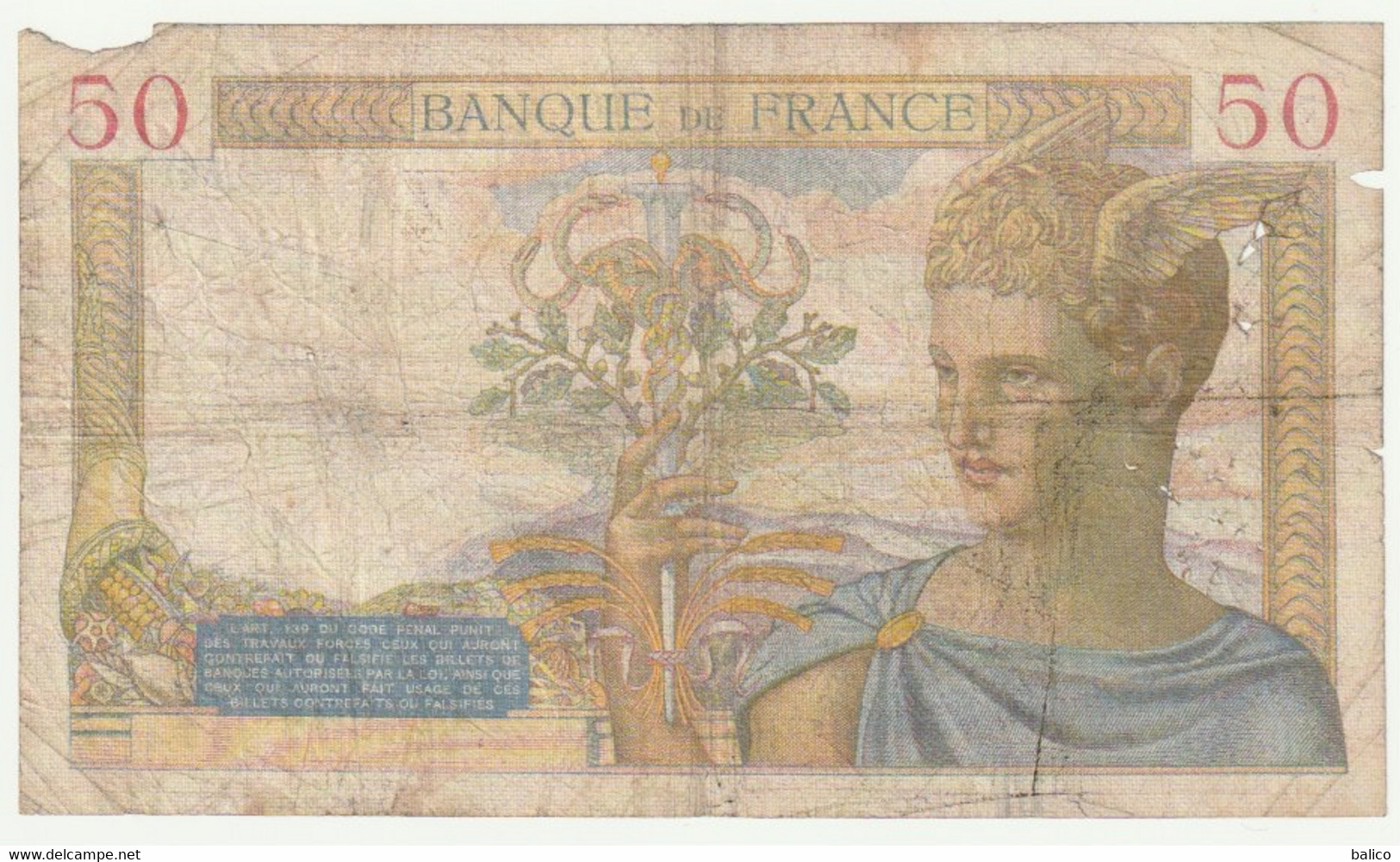 France - Billet De 50 Francs Cérès   Du  15 - 4 - 1937 - N°  D.5985-074  (dans L'état) - 50 F 1934-1940 ''Cérès''