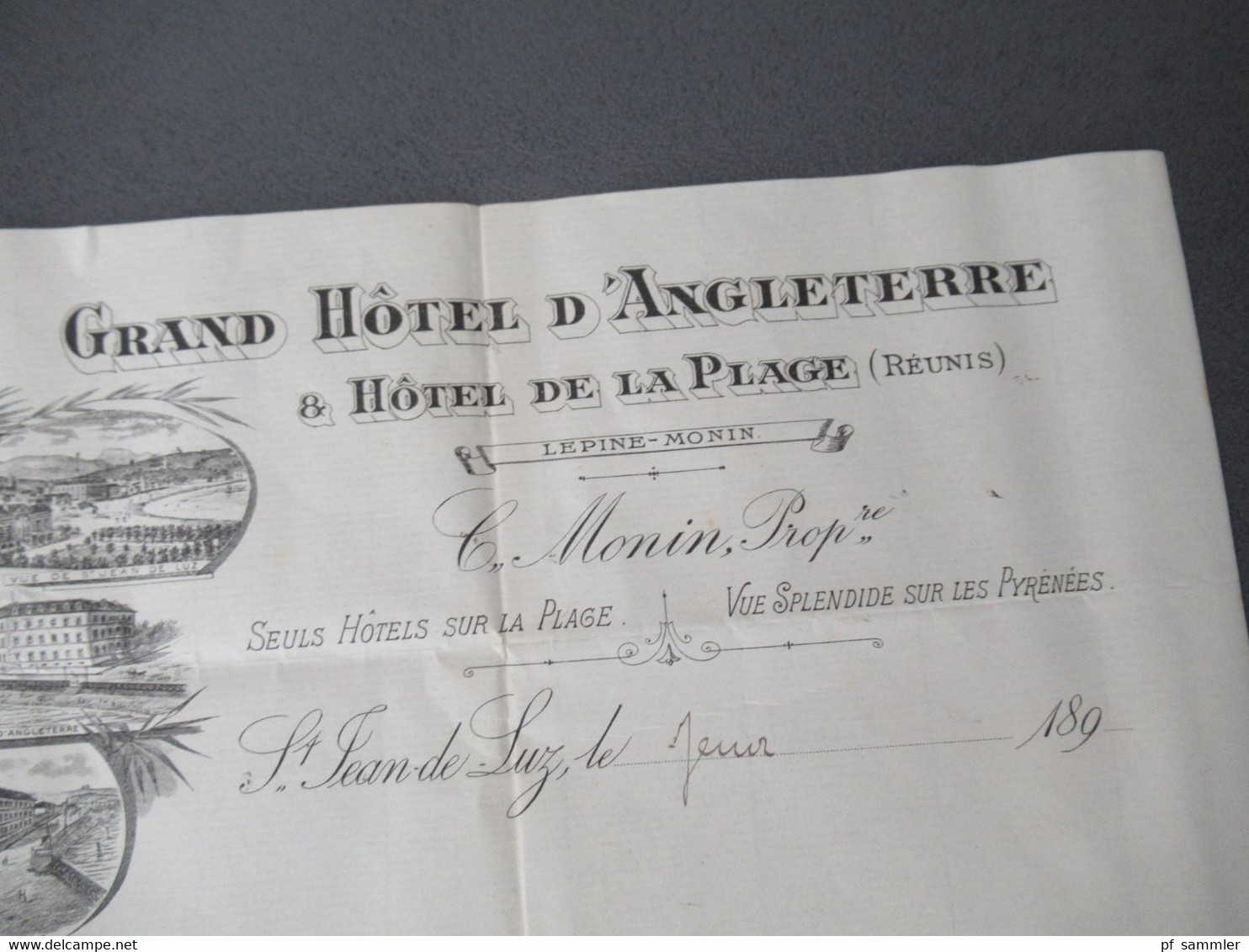 Frankreich 1897 Hotelpost / Hotel Briefpapier Grand Hotel D'Angleterre Hotel De La Plage Reunis St. Jean De Luz - Postdokumente