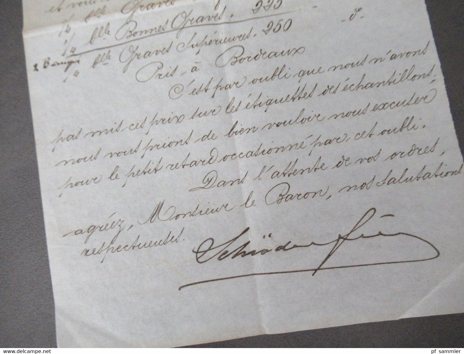 Frankreich 1892 Brief / Inhalt / Rechnung Briefkopf Schröder Freres Bordeaux An Den Baron Brincard Chateau La Bizoliere - Documentos Del Correo