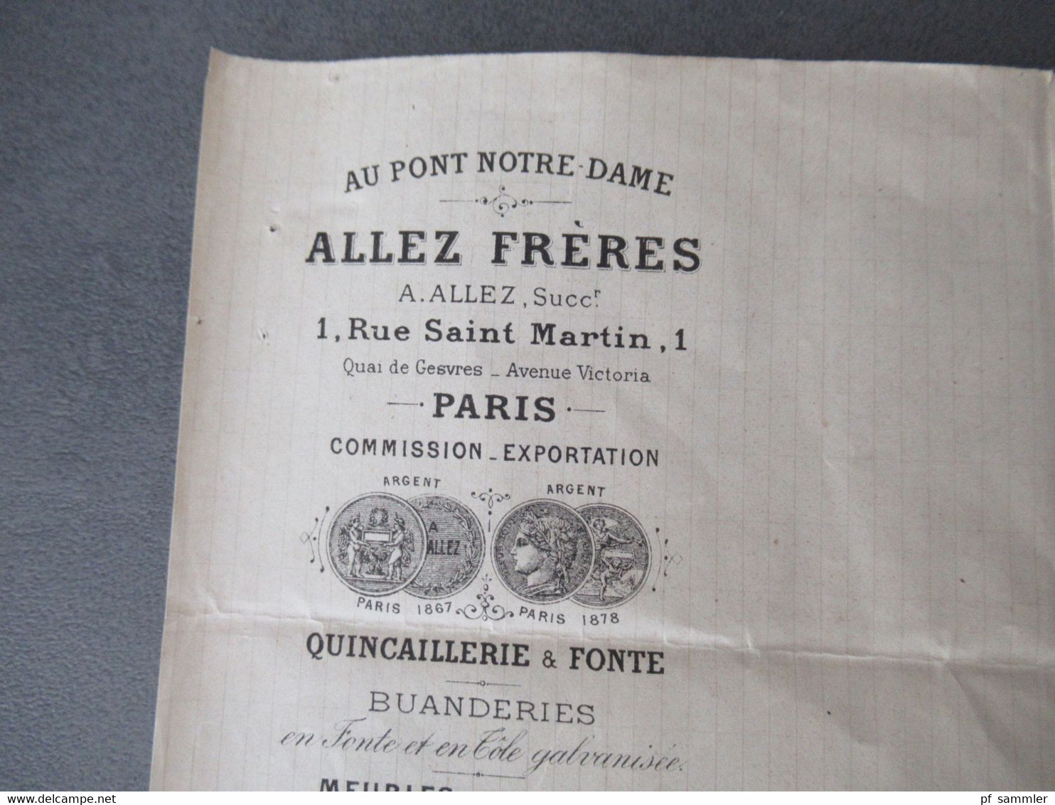 Frankreich 1881 Brief / Inhalt Briefkopf Au Pont Notre Dame Allez Freres Buanderies An Den Baron Brincard - Documentos Del Correo