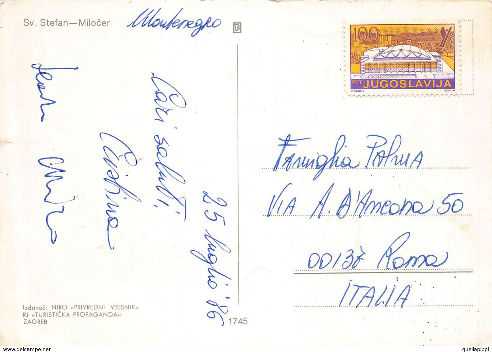 013805 "MONTENEGRO - SV. STEFAN - MILOCER"   VEDUTA. CART SPED 1986 - Montenegro