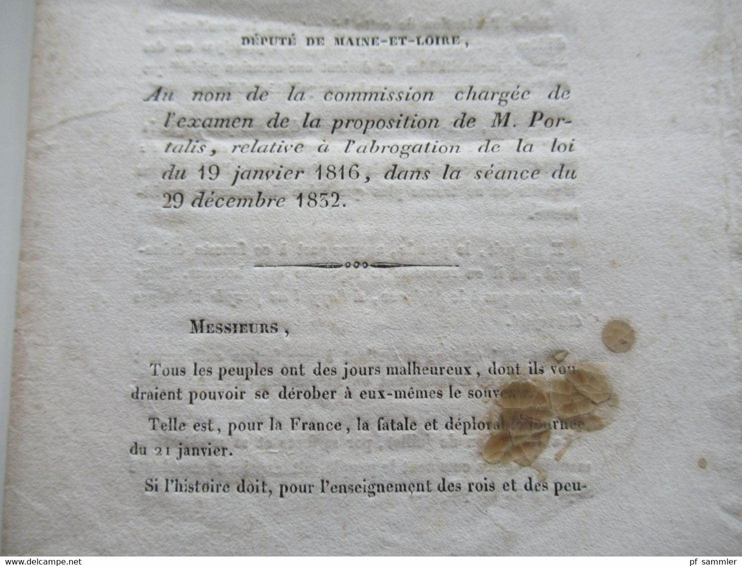 Frankreich 1832 Bericht Chambre Des Deputes / Repräsentantenhaus Rapport Fait Par M. Duboys (D'Angers) - Historical Documents