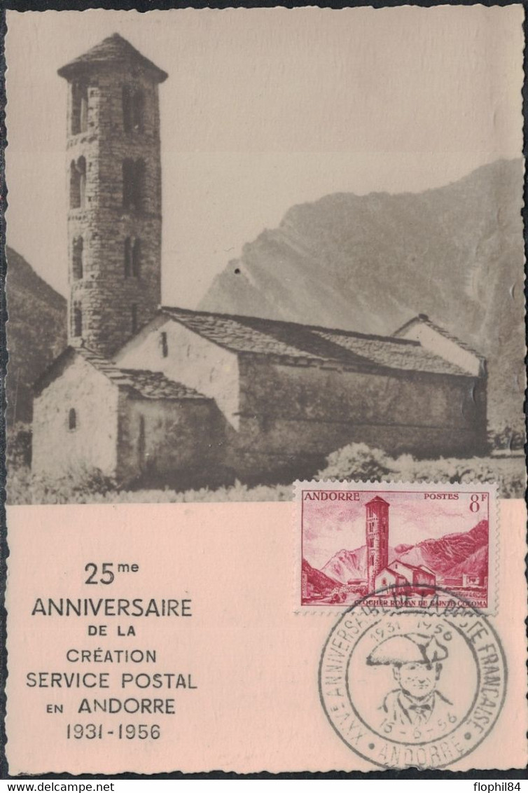 ANDORRE - 25ème ANNIVERSAIRE DE LA CREATION SERVICE POSTAL EN ANDORRE - 15-6-1956 - CARTE MAXIMUM. - Cartes-Maximum (CM)