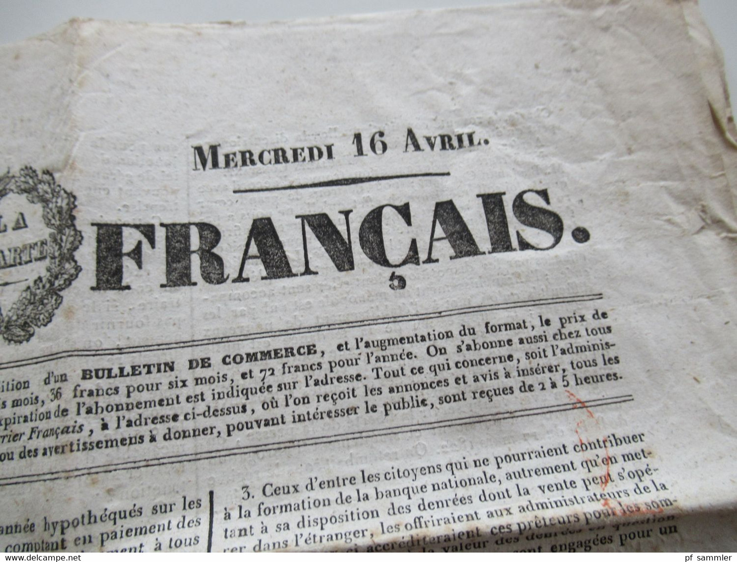 Frankreich 16.4.1828 Zeitung Courier Francais La Charte Mit Werbung / Anzeigen Paquebot Rote Stempelmarke Timbre Royal - 1800 - 1849