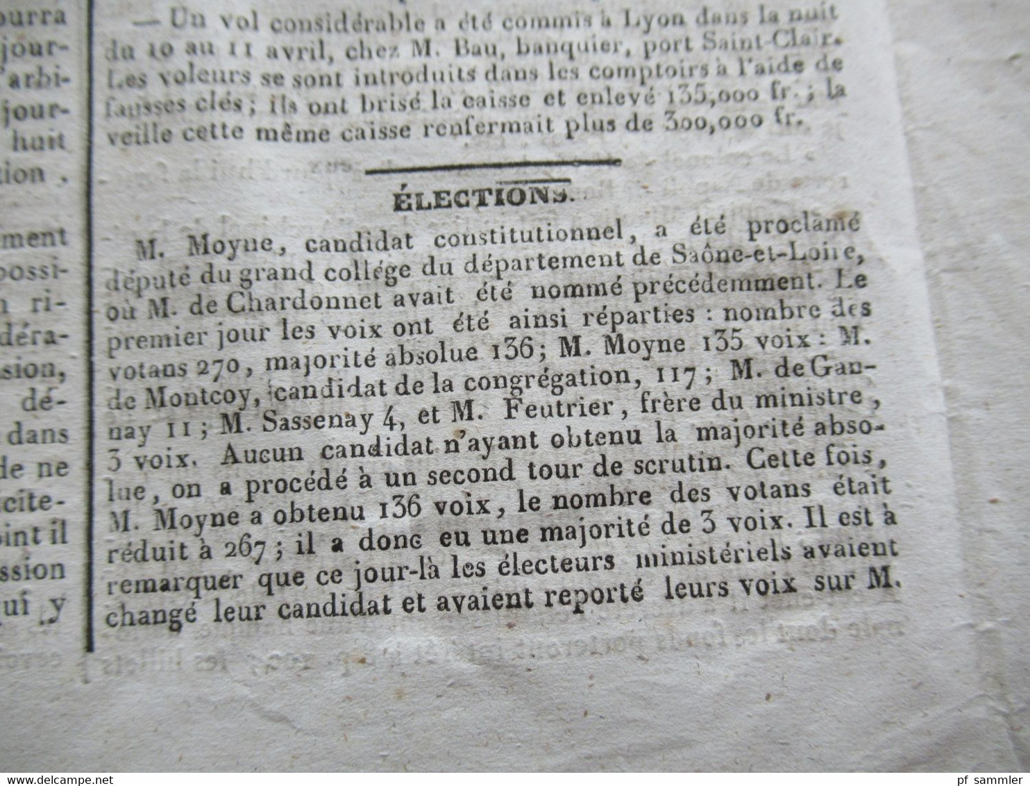 Frankreich 16.4.1828 Zeitung Courier Francais La Charte mit Werbung / Anzeigen Paquebot rote Stempelmarke Timbre Royal