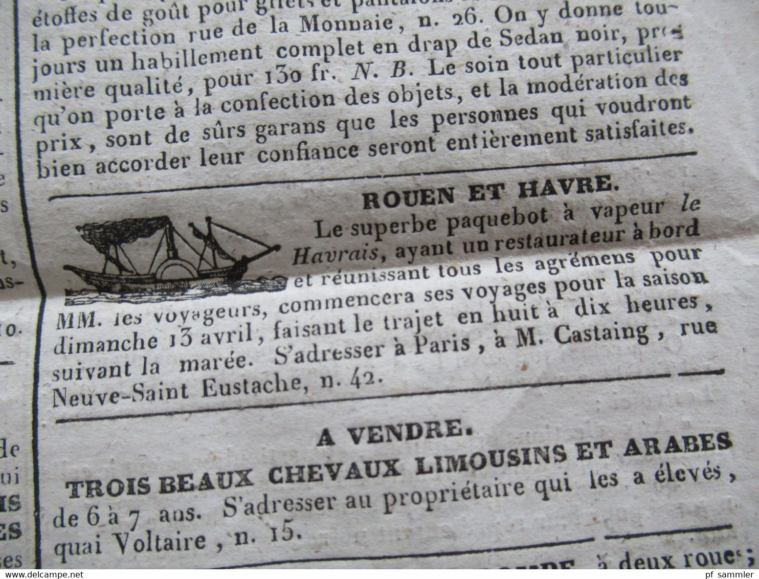 Frankreich 16.4.1828 Zeitung Courier Francais La Charte mit Werbung / Anzeigen Paquebot rote Stempelmarke Timbre Royal