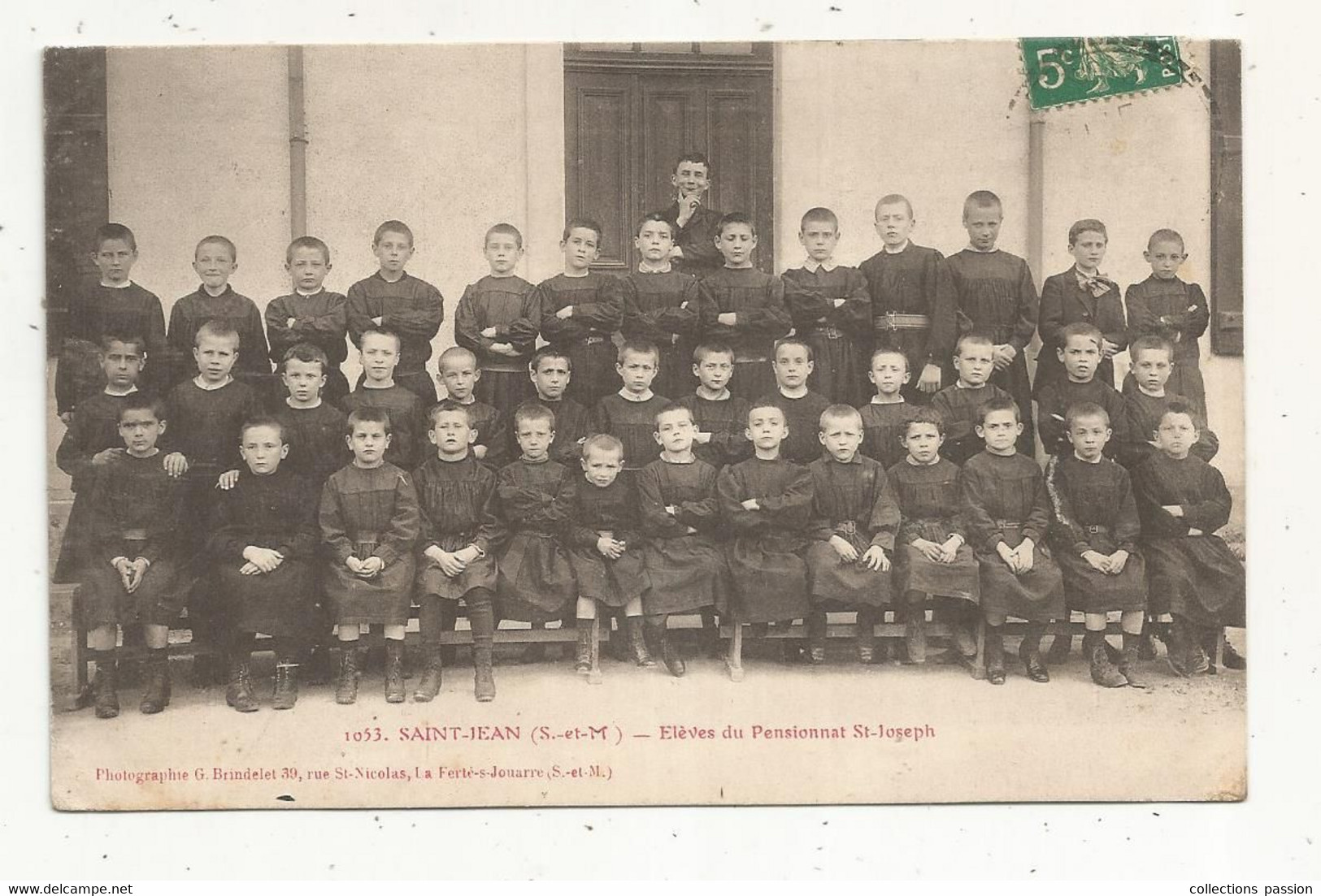 JC, Cp , école , Photo De Classe, éléves Du Pensionnat SAINT JOSEPH, 77 , SAINT JEAN , Voyagée 1910 - Schulen