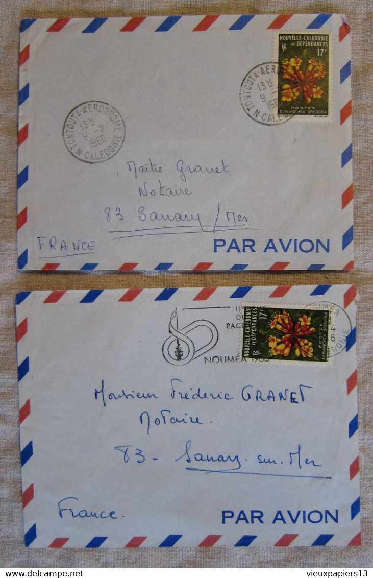 Lettre Avion Nouvelle Calédonie - Lot 7 Lettres 1966-1967 Affranchissements Divers - Airmail Covers Pour Sanary - Covers & Documents
