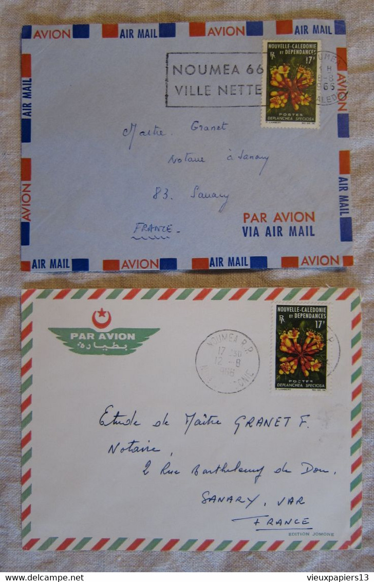 Lettre Avion Nouvelle Calédonie - Lot 7 Lettres 1966-1967 Affranchissements Divers - Airmail Covers Pour Sanary - Briefe U. Dokumente